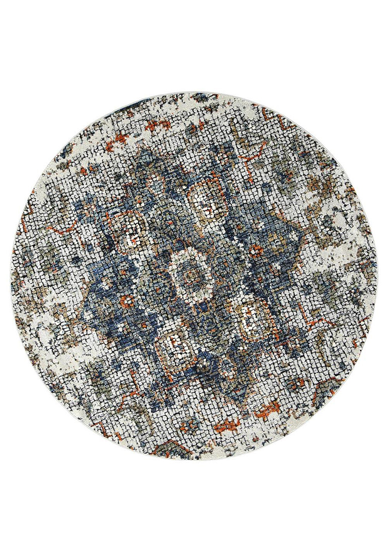 Roman Mosaic Medallion Grey Turquoise Round Rug – HaggleCo